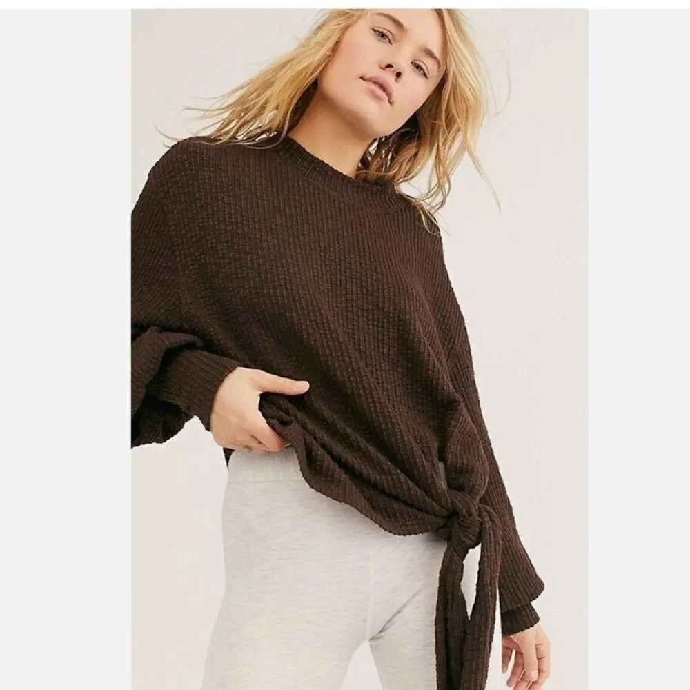 FREE PEOPLE FP Beach Gulfport Pullover Sweatshirt Sweater Size XS Brown